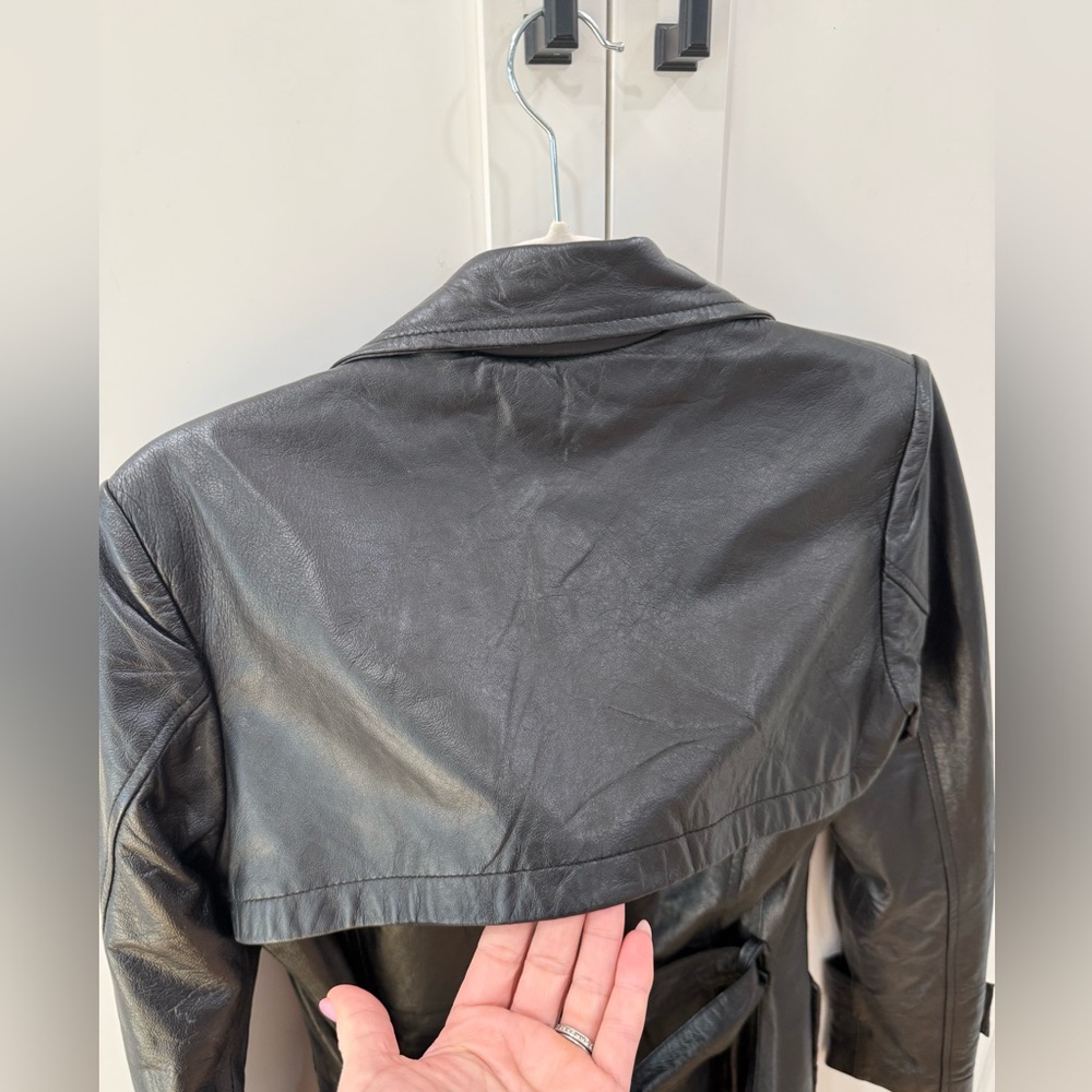 Classic Black Leather Trench Coat XS - Picture 5 of 13